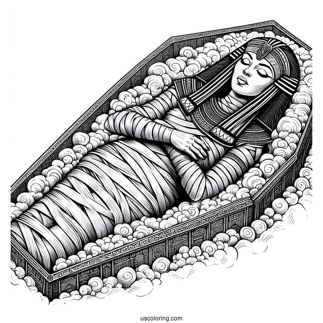 Realistic Egyptian Mummy Coloring Page Stone Coffin