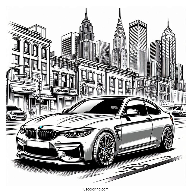 Detailed BMW Coloring Page M2 In City