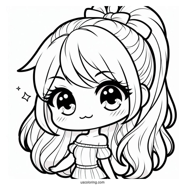 Chibi Girl With A High Ponytail Coloring Sheet For Kids