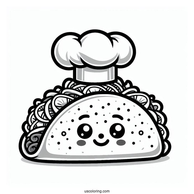 Taco Wearing a Chef s Hat Coloring Page
