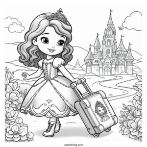 Sofia The First Coloring Page With Suitcase Going To The Castle