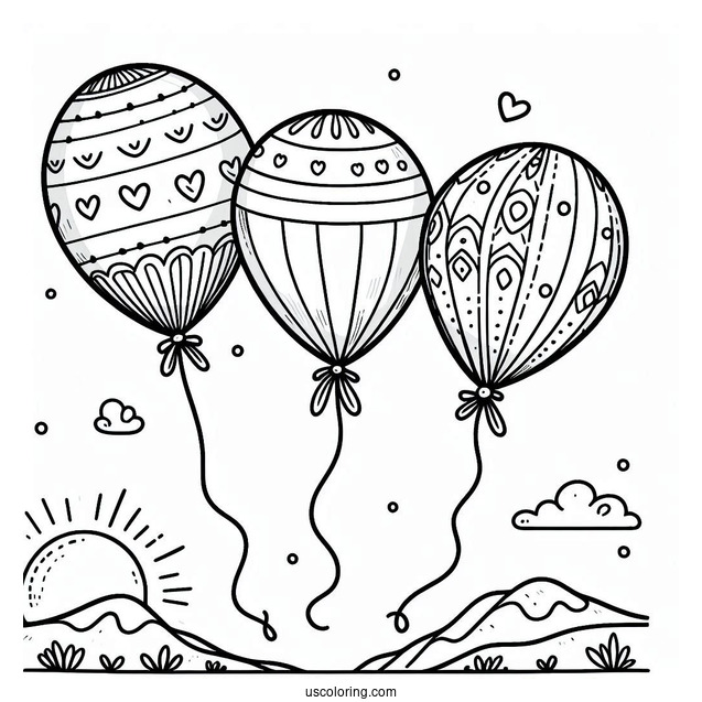 Coloring Page Of Three Balloons