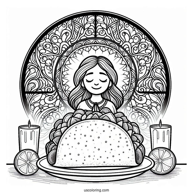 Taco In Front Of An Intricate Stained Glass