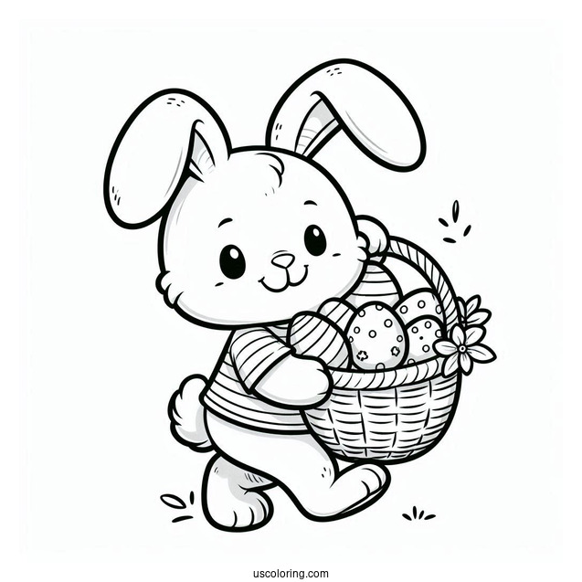 Easter Bunny Coloring Page Cartoon Carrying Basket Of Eggs