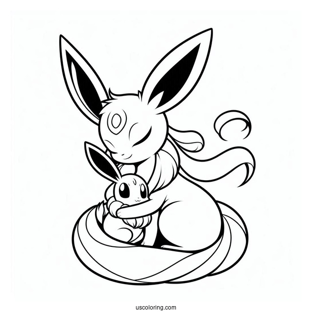 Sylveon Coloring Page Embracing Baby Eevee