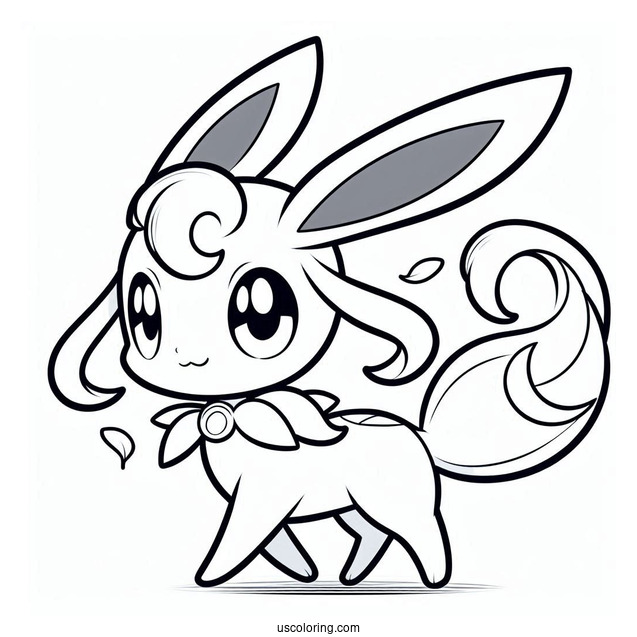 Chibi Walking Sylveon Coloring Page For Preschoolers