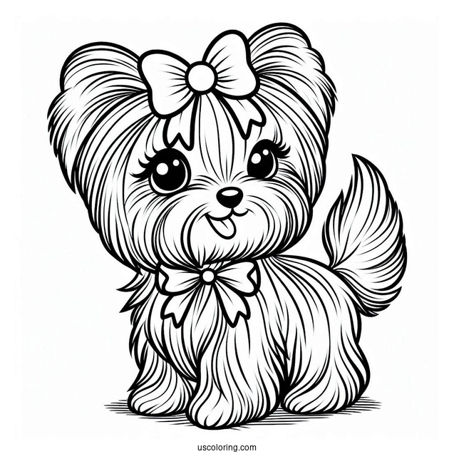 Kawaii Yorkshire Terrier With Ribbon To Color
