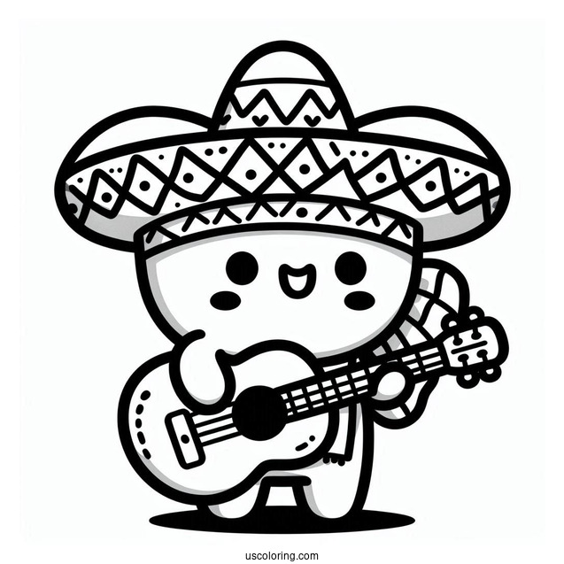 Sombrero Shy Guy Coloring Page Playing Guitar