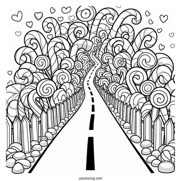 Road Full Of Candy Cane To Color