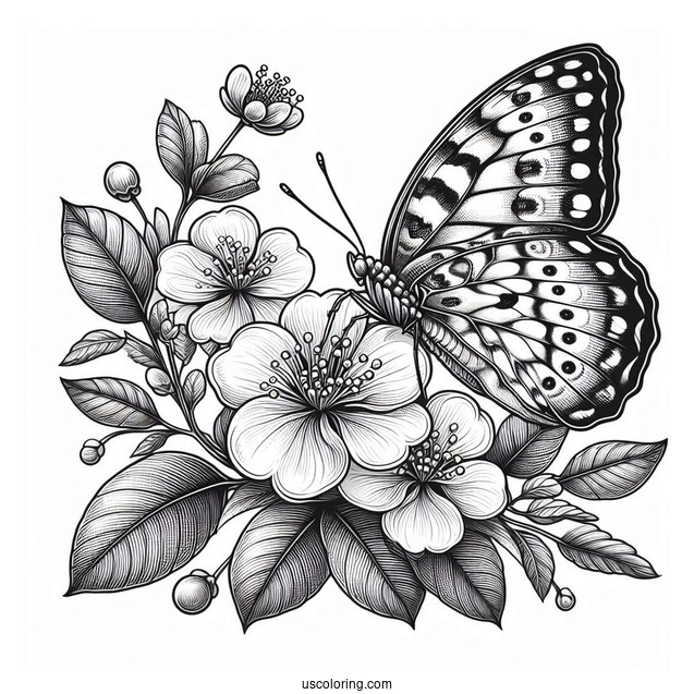 Large Butterfly Feeding On Realistic Flowers