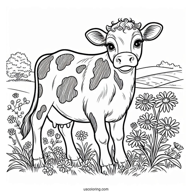 Daisy Cow Standing In Paddock Coloring Sheet