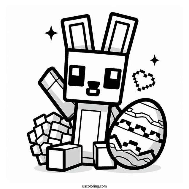 Block Bunny with Minecraft Easter Egg Coloring Page