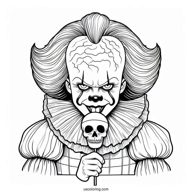 Pennywise Holding A Skull Lollipop Coloring Page