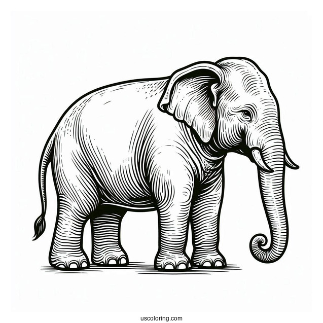 Side On View Of Asian Elephant To Color