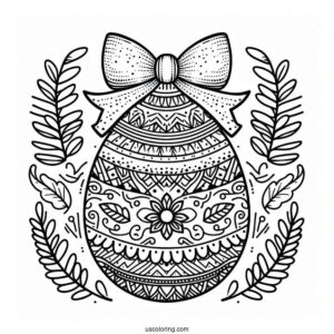 Easter Coloring Page Of Easter Egg Mandala With Bow And Bana Ears