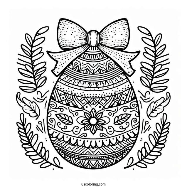 Easter Coloring Page Of Easter Egg Mandala With Bow And Bana Ears