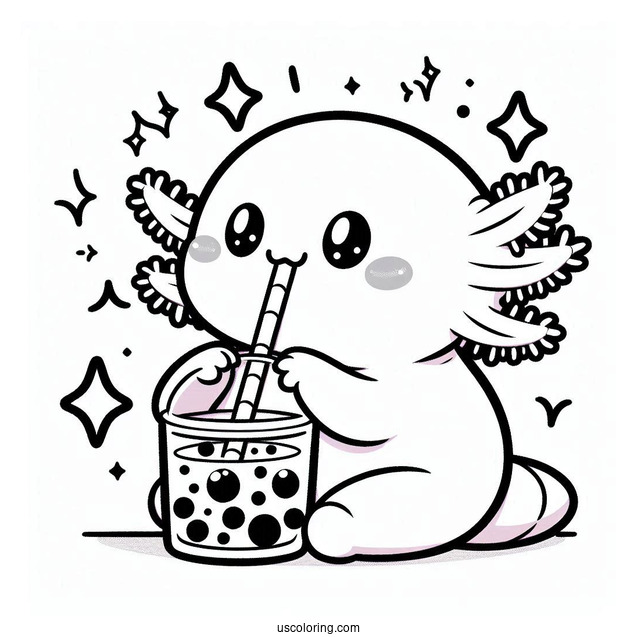 Cute Coloring Page Of Axolotl Drinking A Boba Tea