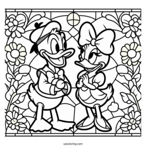 Easy Donald Duck And Daisy Duck Stained Glass Coloring Page For Kids