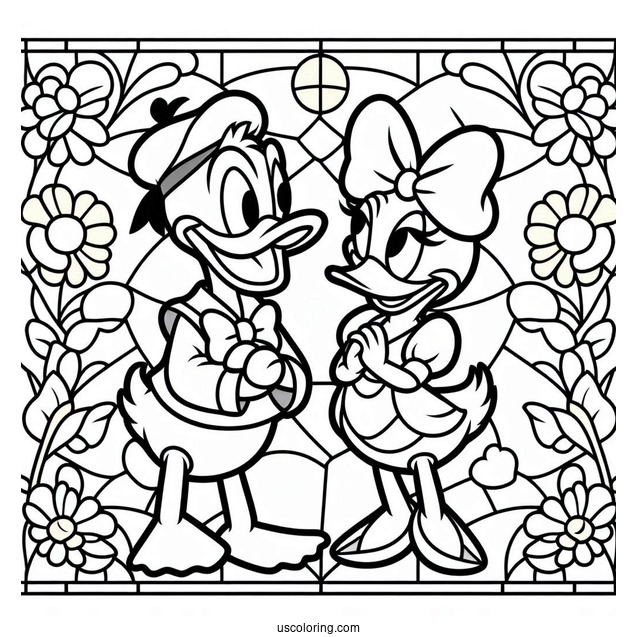 Easy Donald Duck And Daisy Duck Stained Glass Coloring Page For Kids