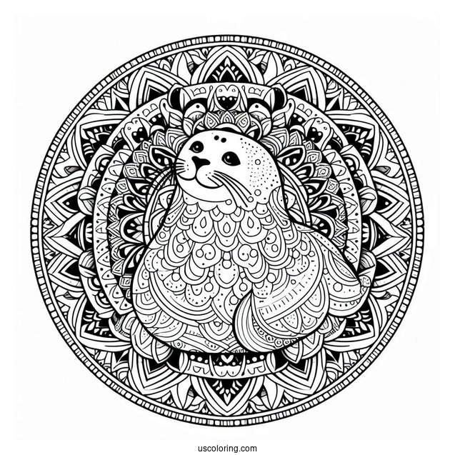 Intricate Seal Coloring Page Mandala