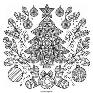 Christmas Mandala Coloring Page Of Tree For Kids
