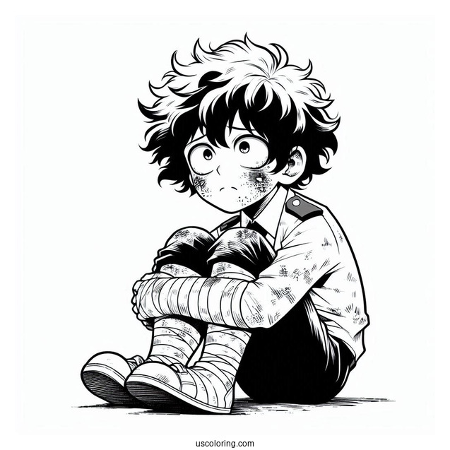 Close Up Of Injured Deku Coloring Page