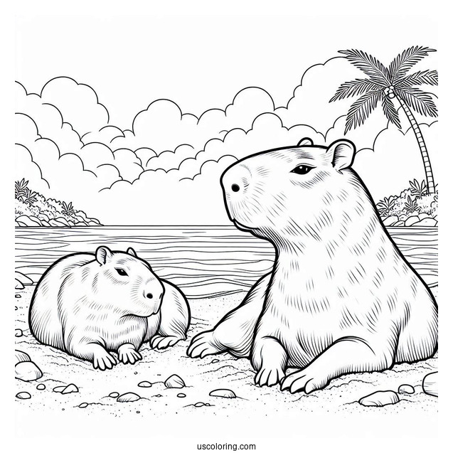 Capybara Coloring Page Sunbathing At Beach