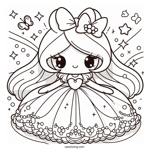 Cute My Melody Coloring Page In Ball Gown