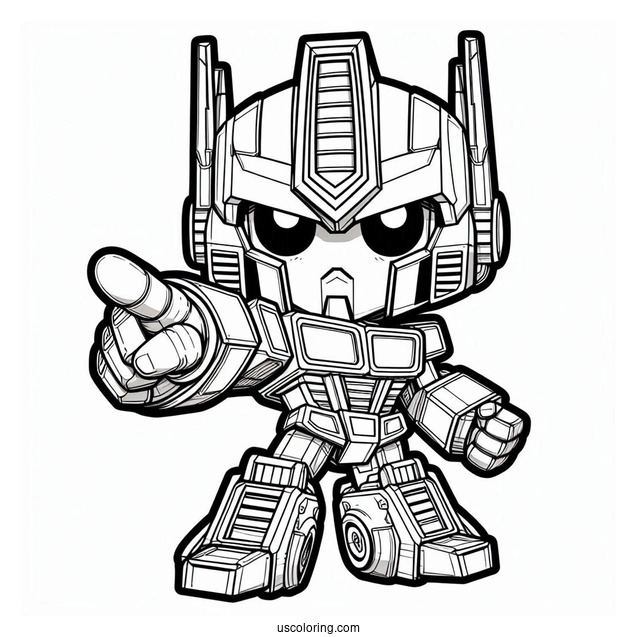 Detailed Chibi Optimus Prime Coloring Page Pointing Finger For Kids