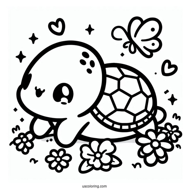 Kawaii Turtle Coloring Page
