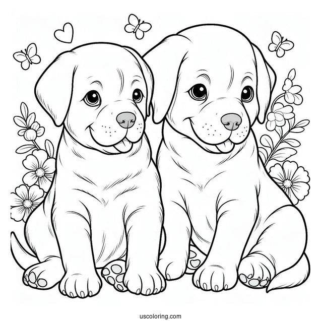 Two Cute Labrador Puppies Coloring Sheet
