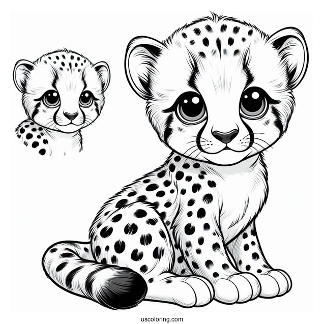 Cute Realistic Baby Cheetah Coloring Page For Preschoolers