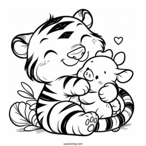 Tiger Hugging Piglet Coloring Page