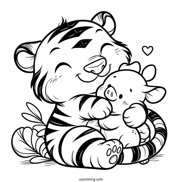 Tiger Hugging Piglet Coloring Page