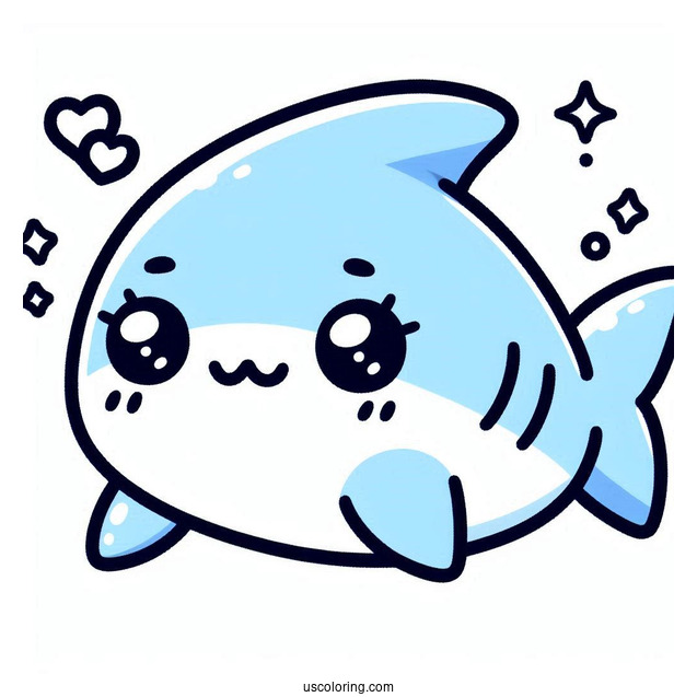 Kawaii Blue Shark Coloring Page