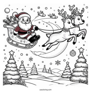 Santa And Reindeer Flying Around The World The Night Before Christmas