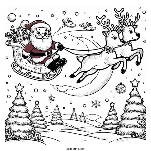 Santa And Reindeer Flying Around The World The Night Before Christmas