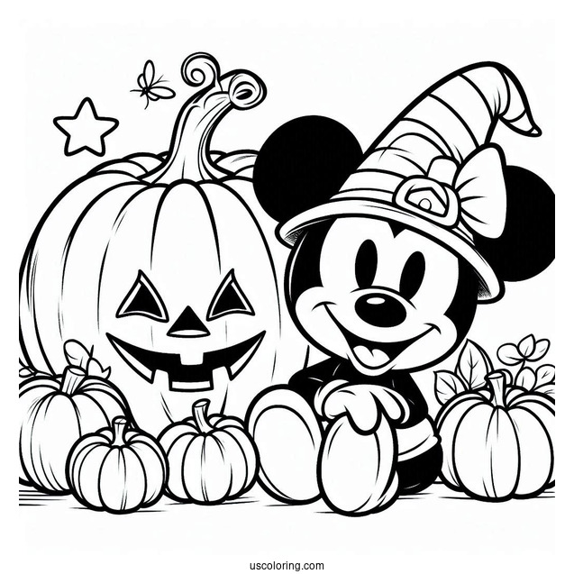 Mickey Mouse With Halloween Pumpkin Coloring Page To Color