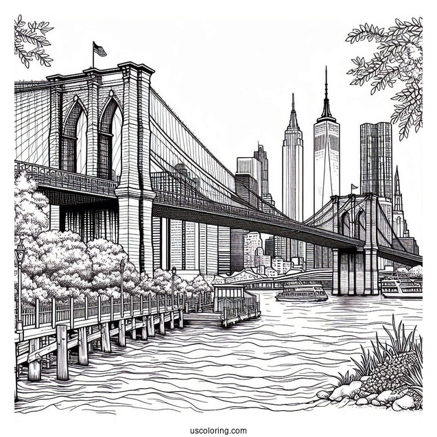 Brooklyn Bridge In New York Coloring Page