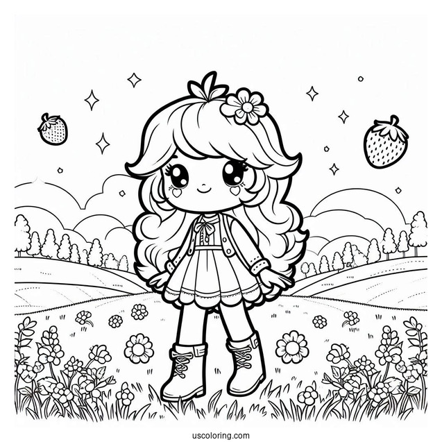 Strawberry Shortcake Coloring Page Standing In Field