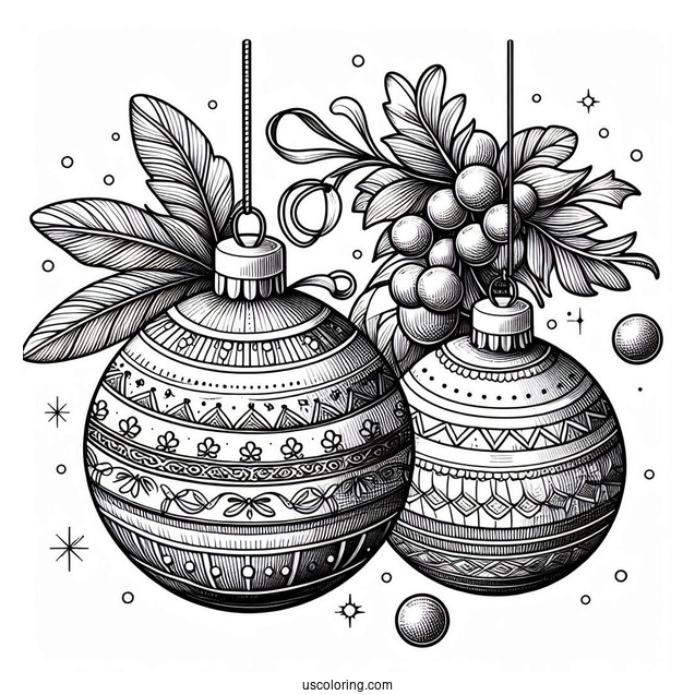 Full Page Realistic Baubles Christmas Ornaments Coloring Page
