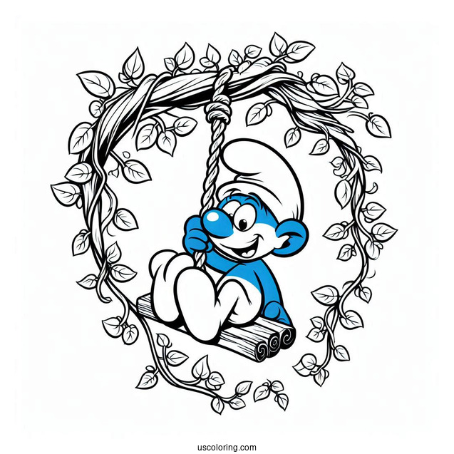 Wild Smurf Swinging On Vines Coloring In