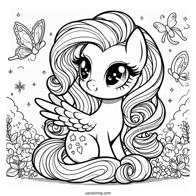 Cute With Fluttershy With Rarity Coloring Page For Kids