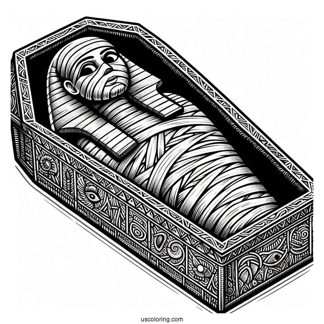 Realistic Egyptian Mummy Coloring Page Stone Coffin