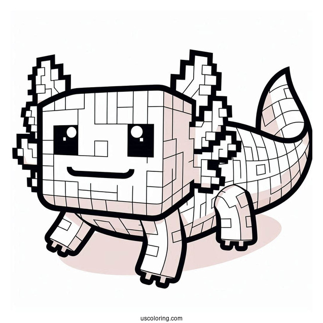 Easy Minecraft Axolotl Coloring Page For Kids