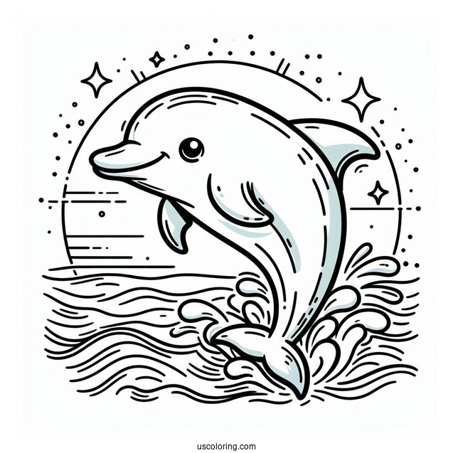Cartoon Dolphin Swimming In Ocean To Color