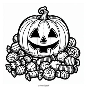 Halloween Candy In a Pumpkin To Color