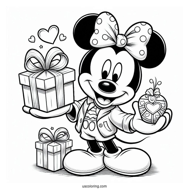 Mickey Mouse Holding A Present For Father's Day Coloring Page