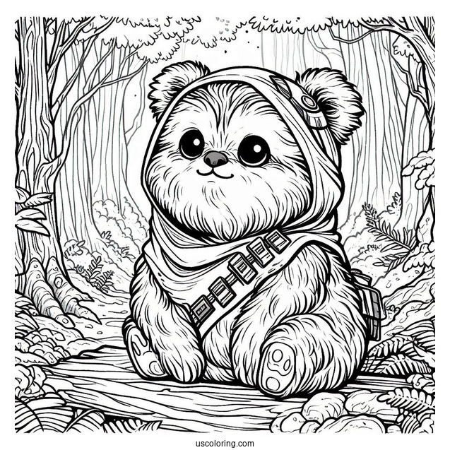 Ewok In The Forest Coloring Page