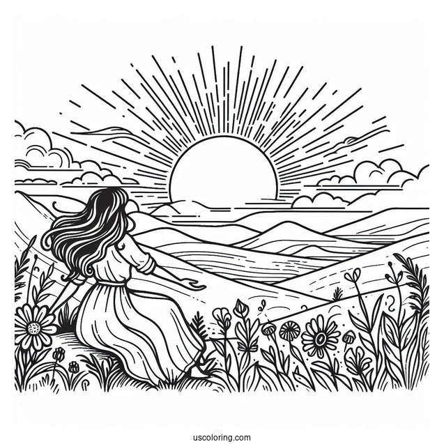Sun Rising Over The Horizon Coloring Sheet For Kids